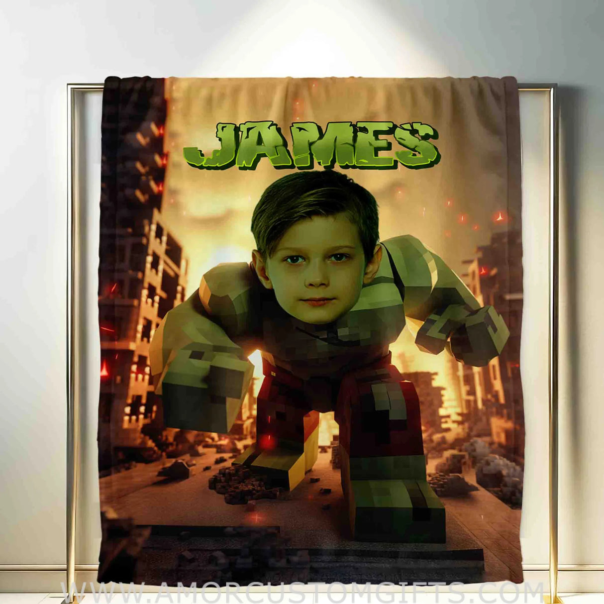 Blankets Personalized Minecraft Green Monster Blanket | Custom Name & Face Boy Blanket
