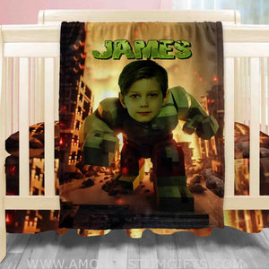 Blankets Personalized Minecraft Green Monster Blanket | Custom Name & Face Boy Blanket