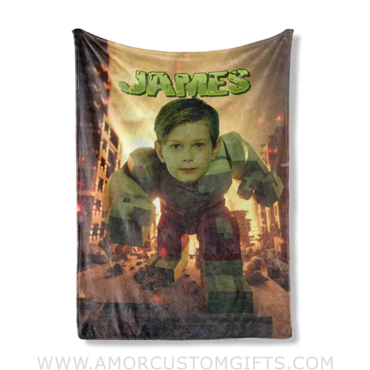 Blankets Personalized Minecraft Green Monster Blanket | Custom Name & Face Boy Blanket