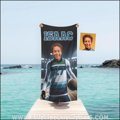 Towels Personalized NBA Minnesota Basketball Boy Timberwolves Beach Towel | Customized Name & Face Boy Towel