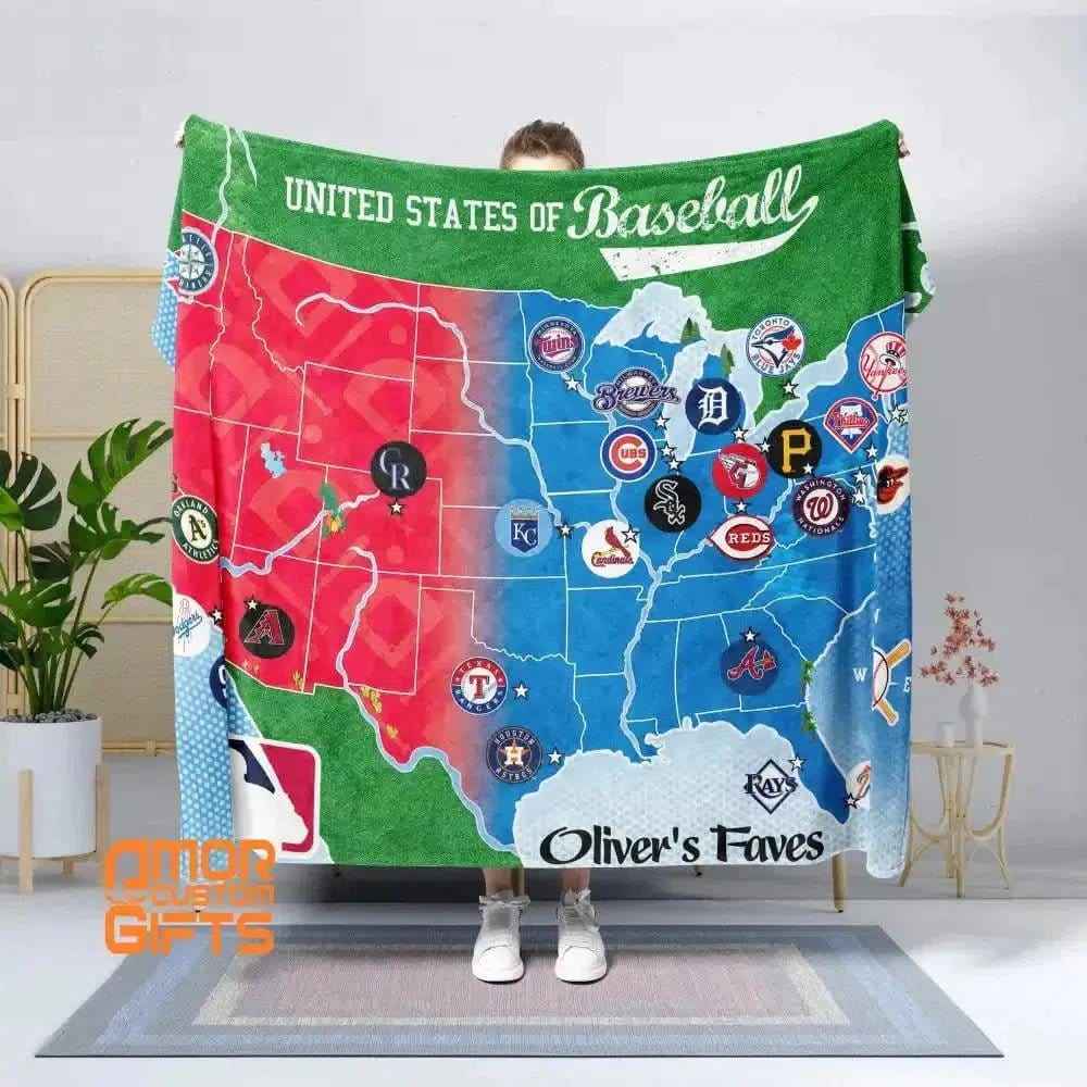 Personalized MLB Teams Map Blanket  Custom Name USA Baseball Teams  Blanket, Home Throw Tapestry - Blankets Bedroom Wall Decor Birthday Gift  Blanket – Amor Custom Gifts