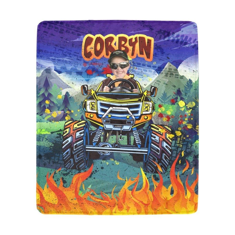 Blankets Personalized Monster Truck Blanket | Custom Face & Name Vehicle Boy Photo Blanket