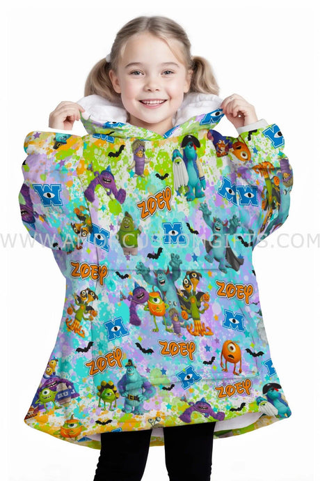 Personalized Monsters Inc Halloween Snug Oversized Wearable Hoodie Blanket-Hoodie Blanket-Amor Custom Gifts