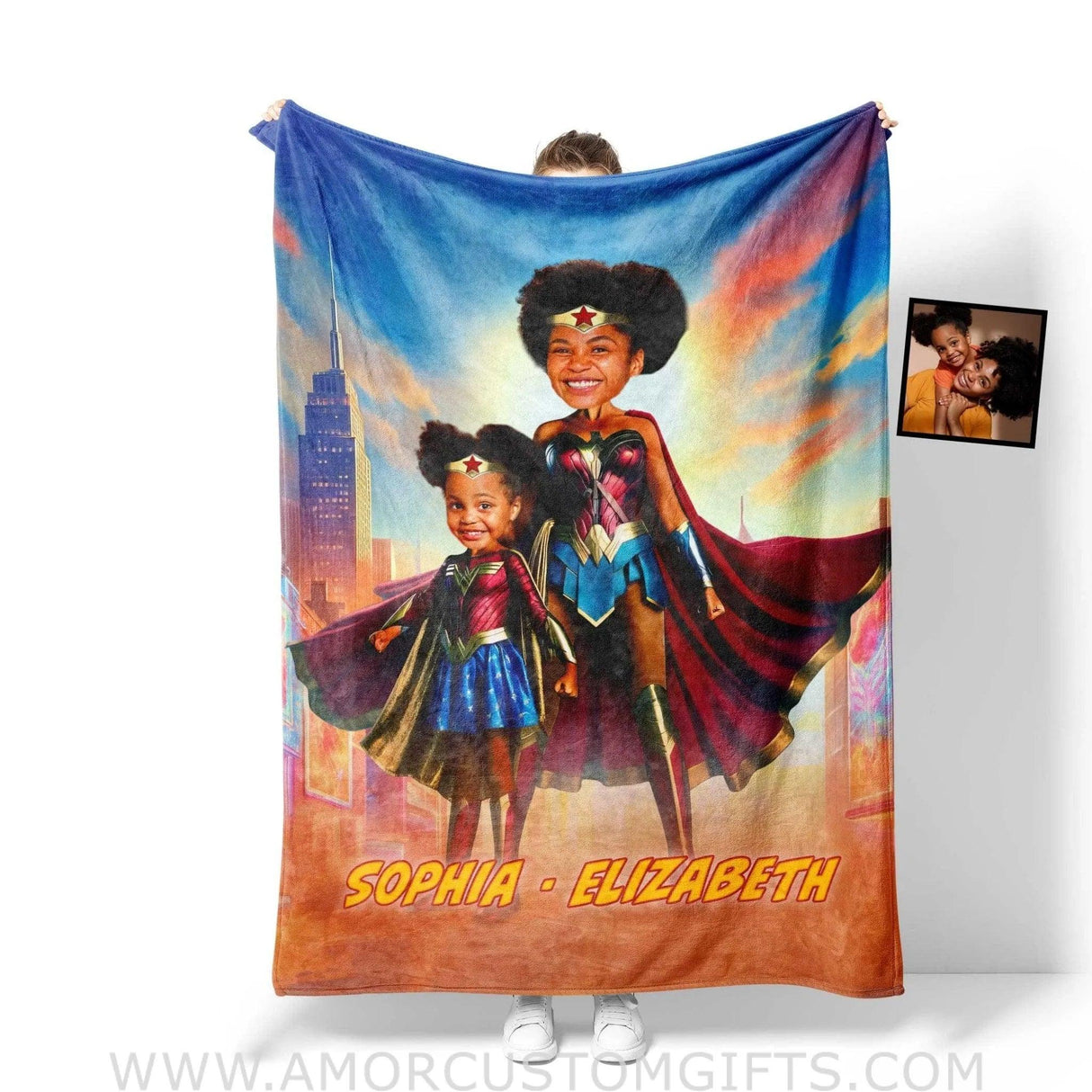 Blankets Personalized Mother Day's Wonder Mom Daughter Blanket | Custom Face & Name Mom Daughter Blanket