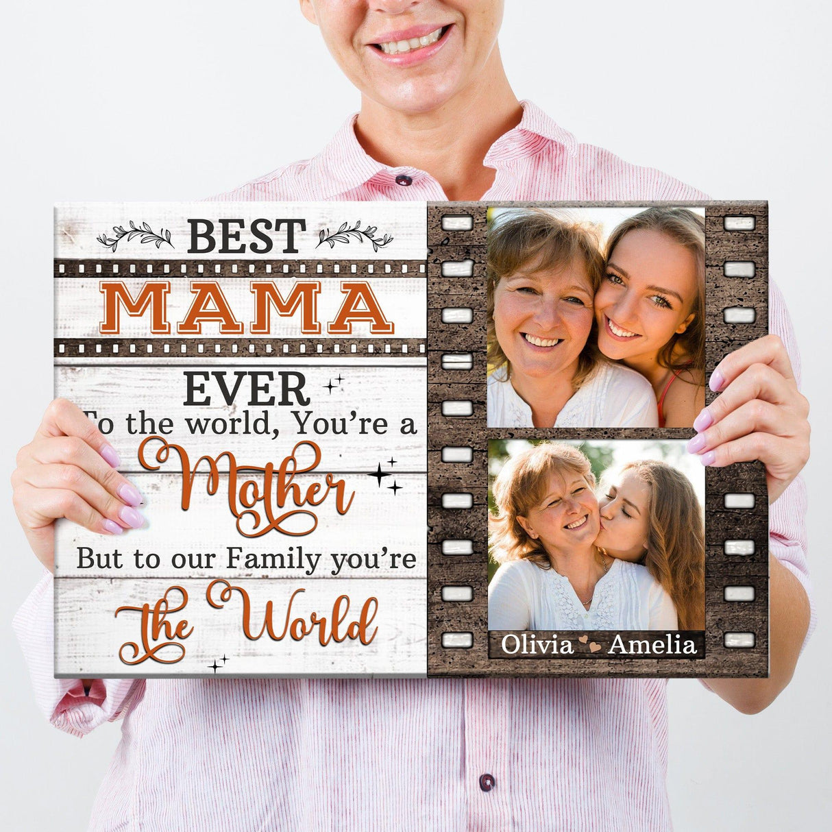 Posters, Prints, & Visual Artwork Personalized Mother's Day Best MAMA Ever - Custom Photo & Name Poster Canvas Print