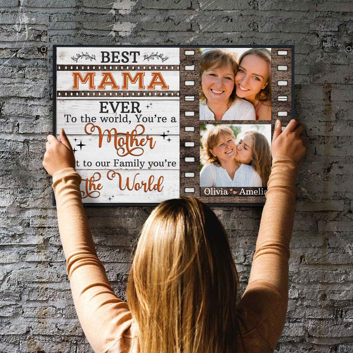 Posters, Prints, & Visual Artwork Personalized Mother's Day Best MAMA Ever - Custom Photo & Name Poster Canvas Print