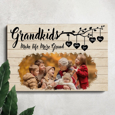 Posters, Prints, & Visual Artwork Personalized Mother's Day Grandkids Make Life More Grand - Custom Photo & Name Poster Canvas Print