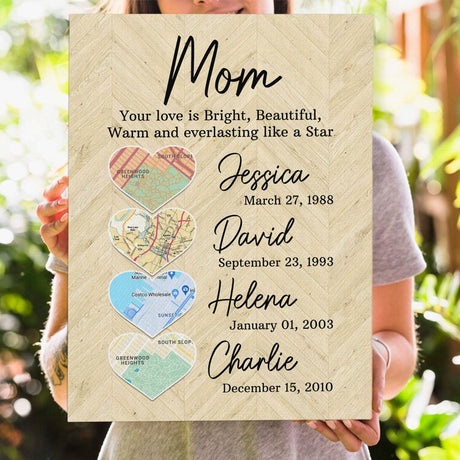 Posters, Prints, & Visual Artwork Personalized Mother's Day Map Location - Custom Map & Name Poster Canvas Print