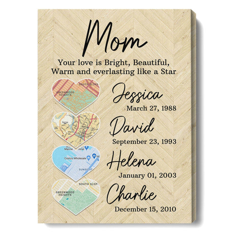 Posters, Prints, & Visual Artwork Personalized Mother's Day Map Location - Custom Map & Name Poster Canvas Print