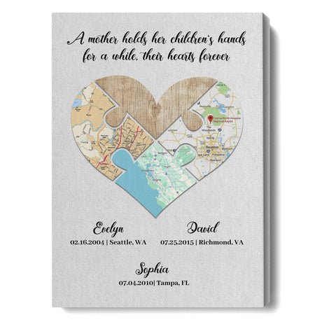 Posters, Prints, & Visual Artwork Personalized Mother's Day Map Location - Custom Name Poster Canvas Print