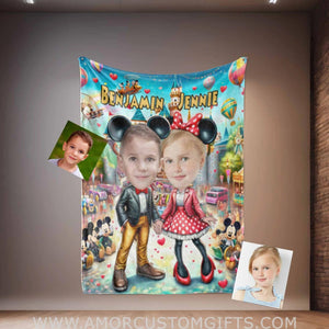 Blankets Personalized Mouse Couple 2 Blanket | Custom Face & Name Couple Blanket