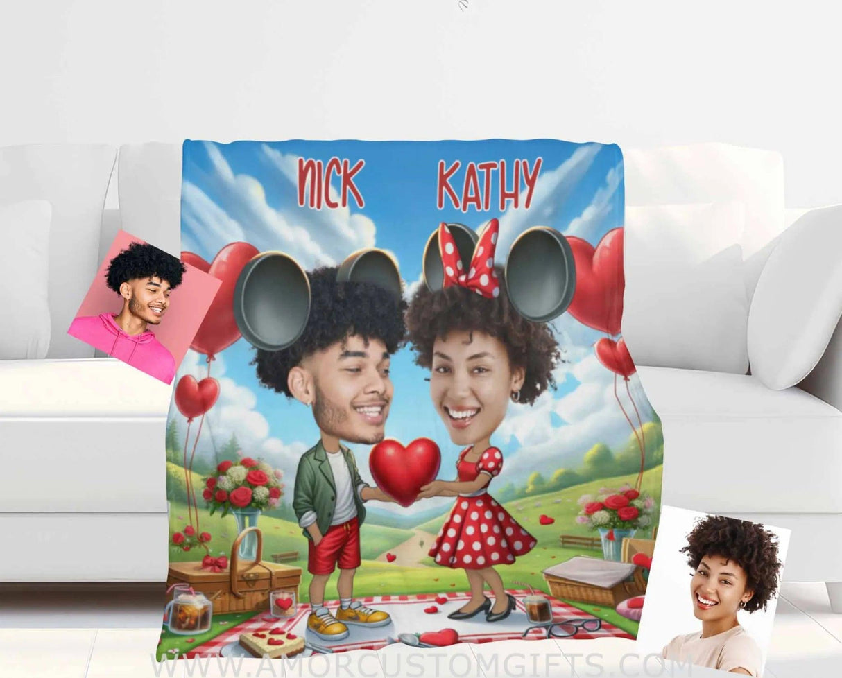 Blankets Personalized Mouse Couple 3 Blanket | Custom Face & Name Couple Blanket