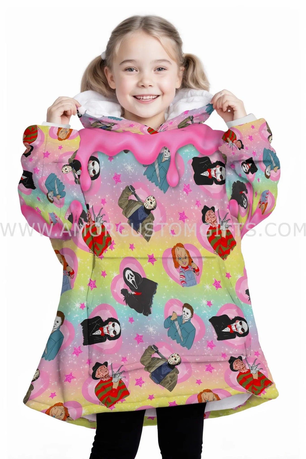 Personalized Movies Characters Pink Halloween Snug Oversized Wearable Hoodie Blanket-Hoodie Blanket-Amor Custom Gifts