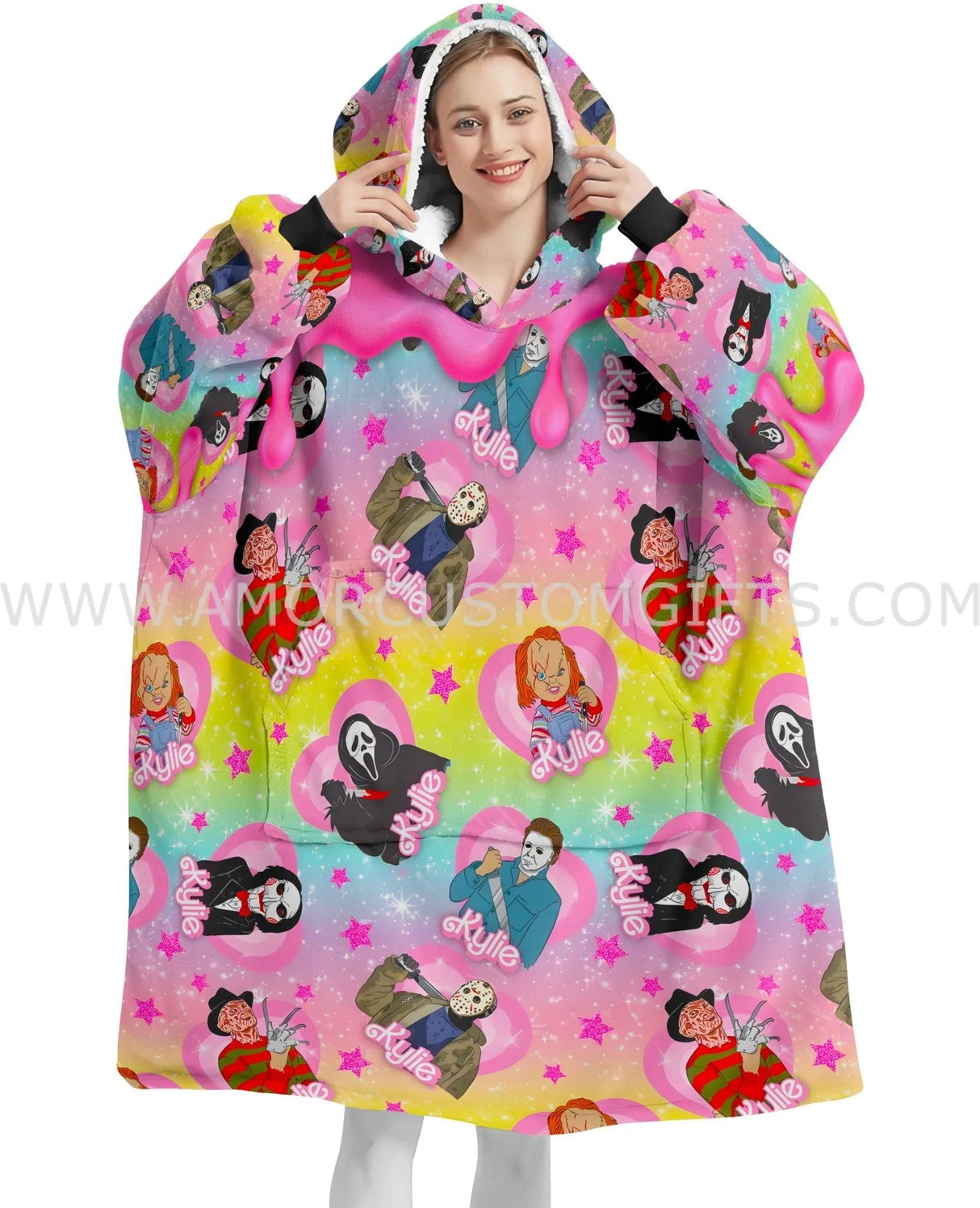 Personalized Movies Characters Pink Halloween Snug Oversized Wearable Hoodie Blanket-Hoodie Blanket-Amor Custom Gifts