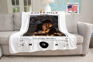 Blankets Personalized Music Photo Blanket, Custom Spotify Name and Photo Blanket, Wedding Blanket, Engagement Gift, Customized Couple Blanket