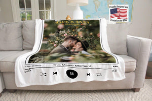 Blankets Personalized Music Photo Blanket, Custom Spotify Name and Photo Blanket, Wedding Blanket, Engagement Gift, Customized Couple Blanket