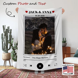 Blankets Personalized Music Photo Blanket, Custom Spotify Name and Photo Blanket, Wedding Blanket, Engagement Gift, Customized Couple Blanket