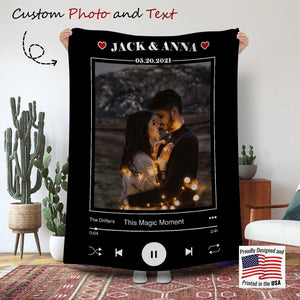 Blankets Personalized Music Photo Blanket, Custom Spotify Name and Photo Blanket, Wedding Blanket, Engagement Gift, Customized Couple Blanket