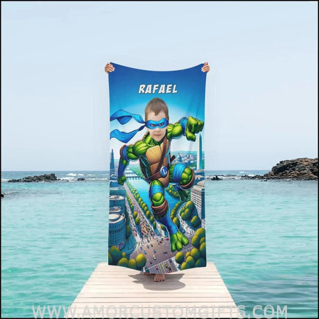 Towels Personalized Mutant Turtle Blue Bandana In Washington DC Monument Beach Towel | Customized Ninja Boy Theme Pool Towel