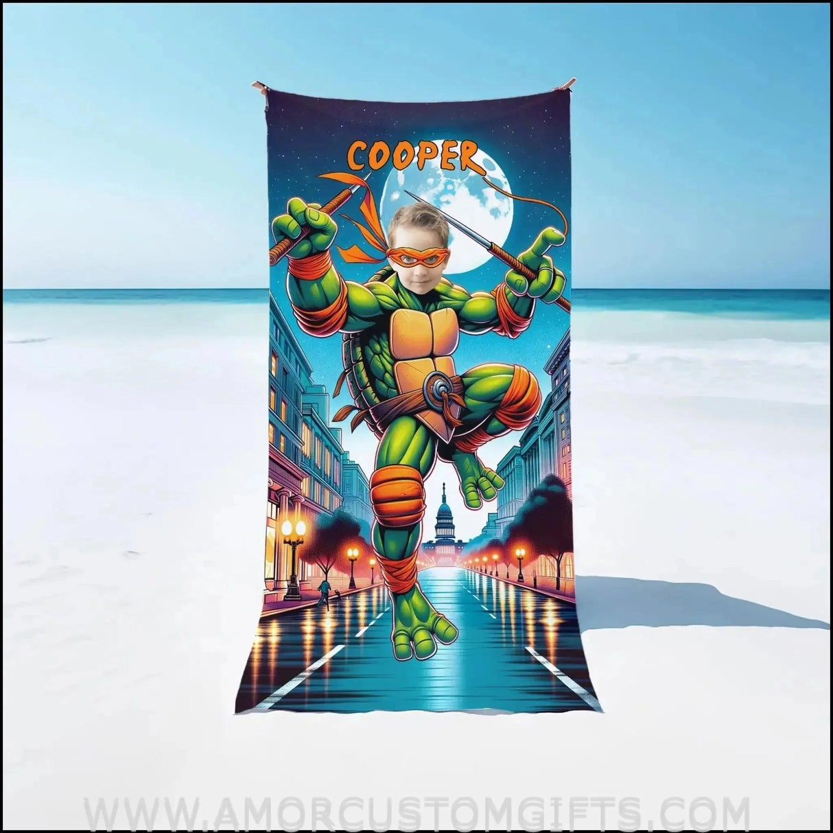 Towels Personalized Mutant Turtle Orange Bandana Don Beach Towel | Customized Ninja Boy Theme Pool Towel