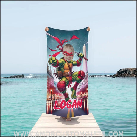 Towels Personalized Mutant Turtle Red Bandana in Washington Monument Beach Towel | Customized Ninja Boy Theme Pool Towel