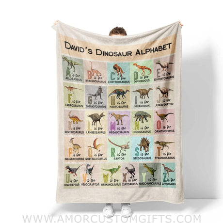 Blanket Personalized Name Dinosaur Alphabet Boy Girl Blanket, Baby Boy Girl Fleece Blankets, Gift For Baby Girl Boy