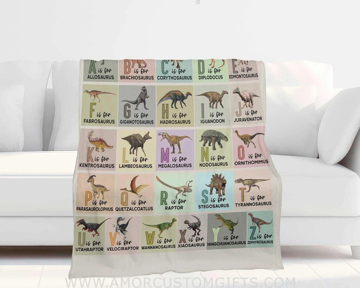 Blanket Personalized Name Dinosaur Alphabet Boy Girl Blanket, Baby Boy Girl Fleece Blankets, Gift For Baby Girl Boy