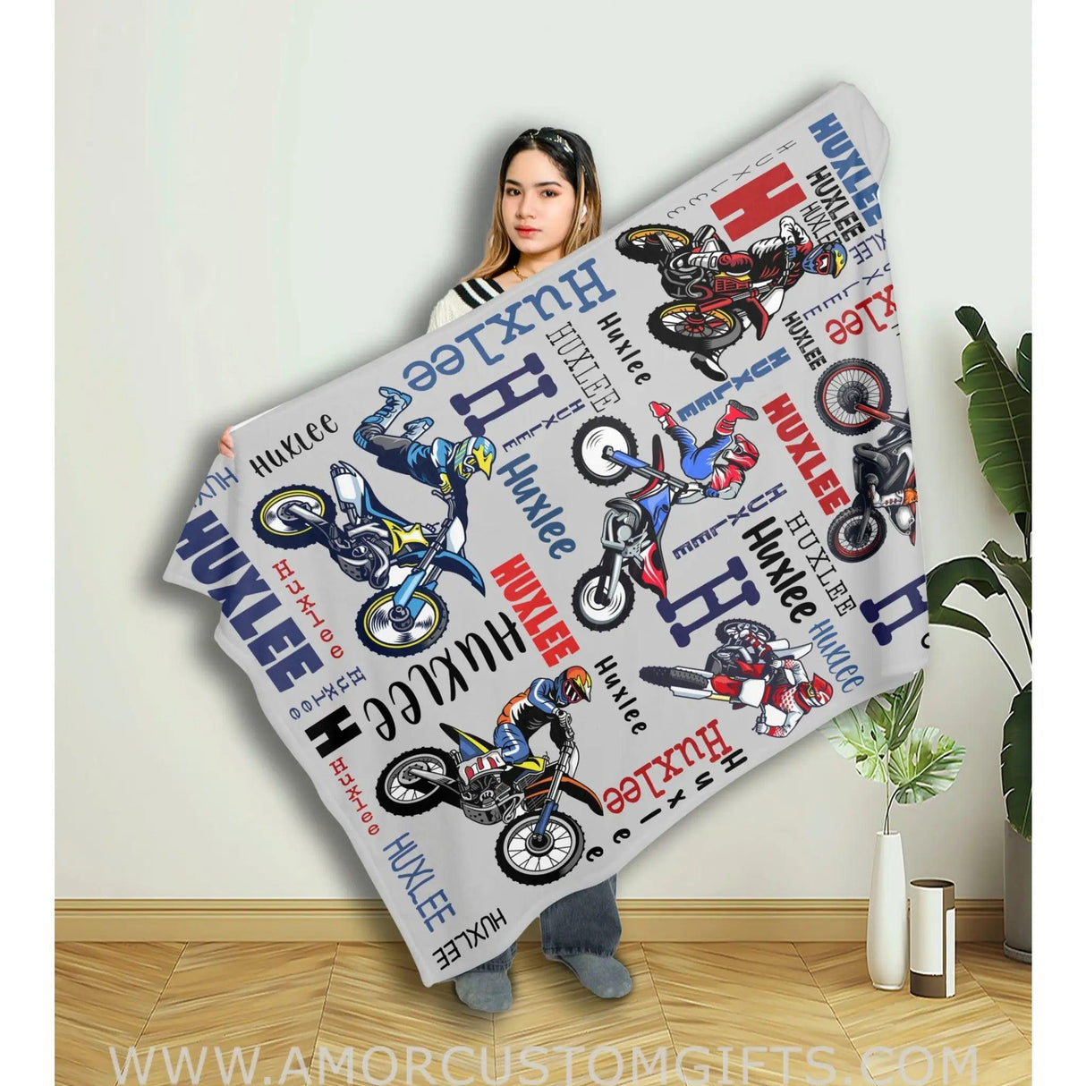 Personalized Name Dirtbike Baby Nursery Boy Blanket Blankets