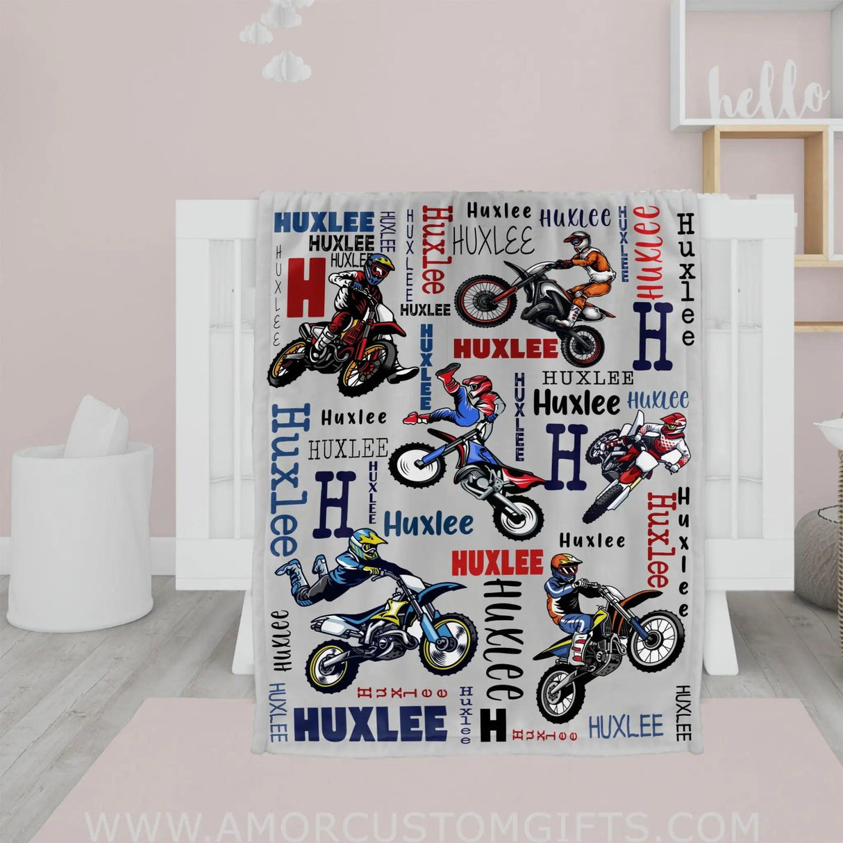 Personalized Name Dirtbike Baby Nursery Boy Blanket Blankets