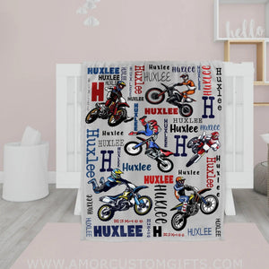 Personalized Name Dirtbike Baby Nursery Boy Blanket Blankets