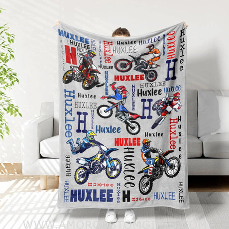 Personalized Name Dirtbike Baby Nursery Boy Blanket Blankets