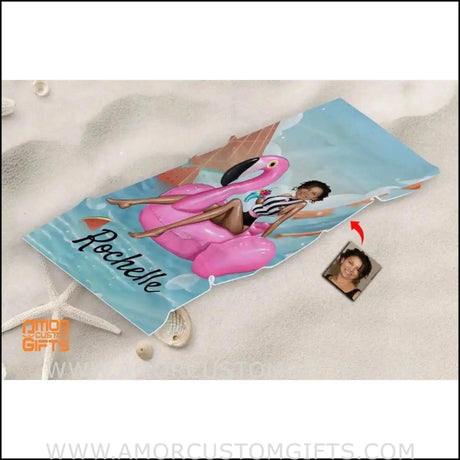 Towels Personalized Name & Face Summer Bikini Girl 2 Beach Towel