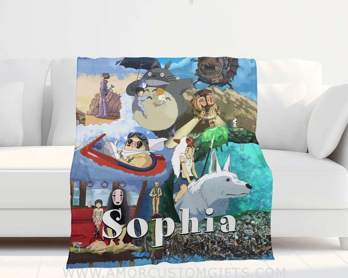 Blanket Personalized Name Ghibli Characters Collection Anime Boy Girl Blanket, Baby Boy Girl Fleece Blankets, Gift For Baby Girl Boy