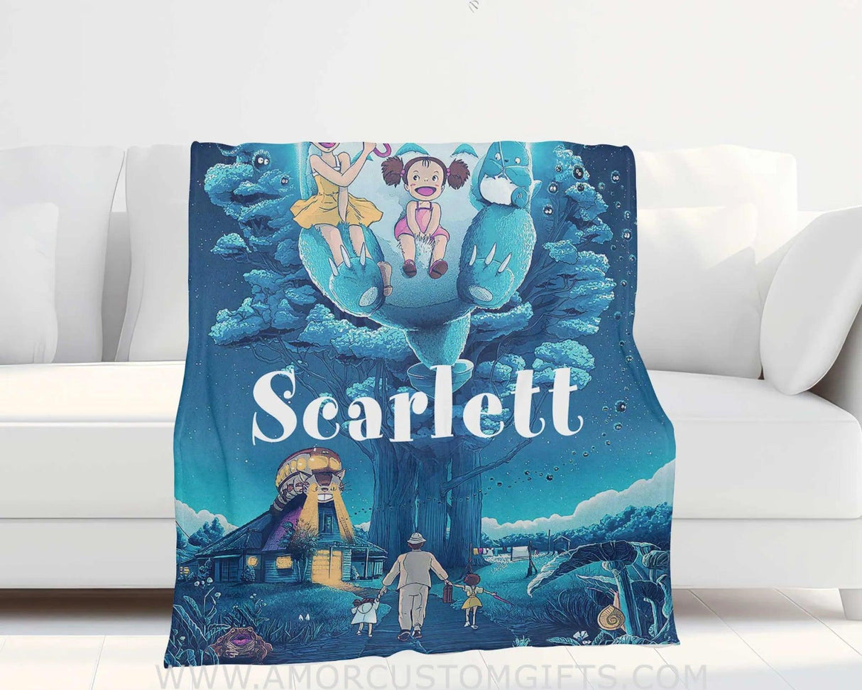 Blanket Personalized Name Ghibli Characters Collection Girl Blanket, Baby Ghibli Fleece Blankets, Gift For Baby Girl