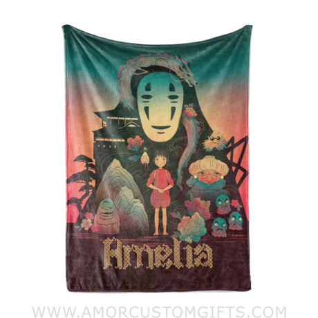 Blanket Personalized Name Ghibli Spirited Away Girl Blanket, Baby Ghibli Fleece Blankets, Gift For Baby Girl