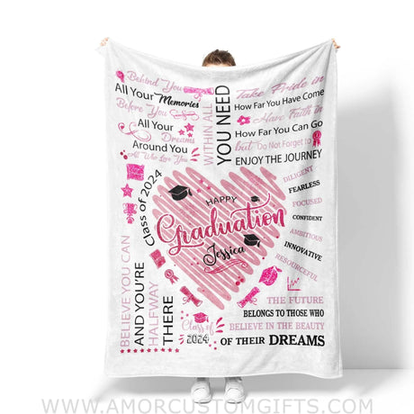 Blanket Personalized Name Girl Blanket Class Of 2024 Girl Fleece Blankets, Graduation Gift