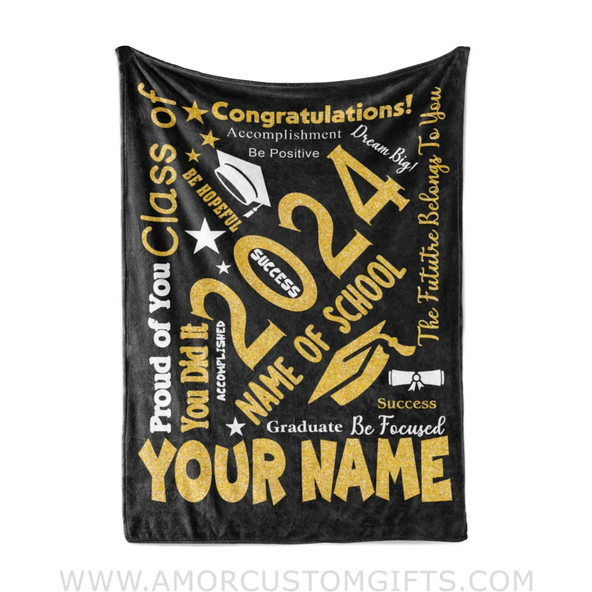 Blanket Personalized Name Girl Boy Blanket Be Hopeful 2024 Success Class Of 2024 Fleece Blankets, Graduation Gift