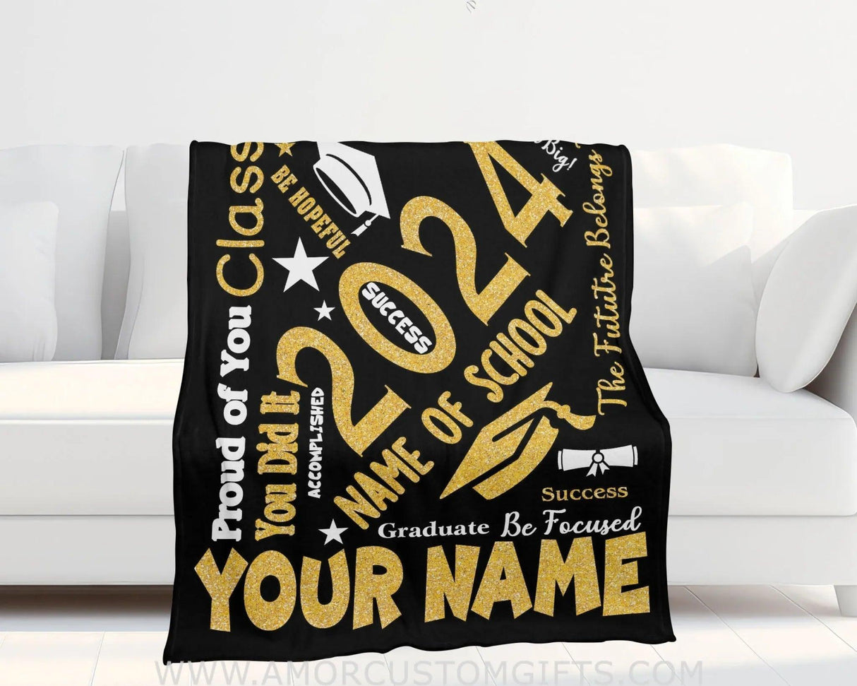 Blanket Personalized Name Girl Boy Blanket Be Hopeful 2024 Success Class Of 2024 Fleece Blankets, Graduation Gift