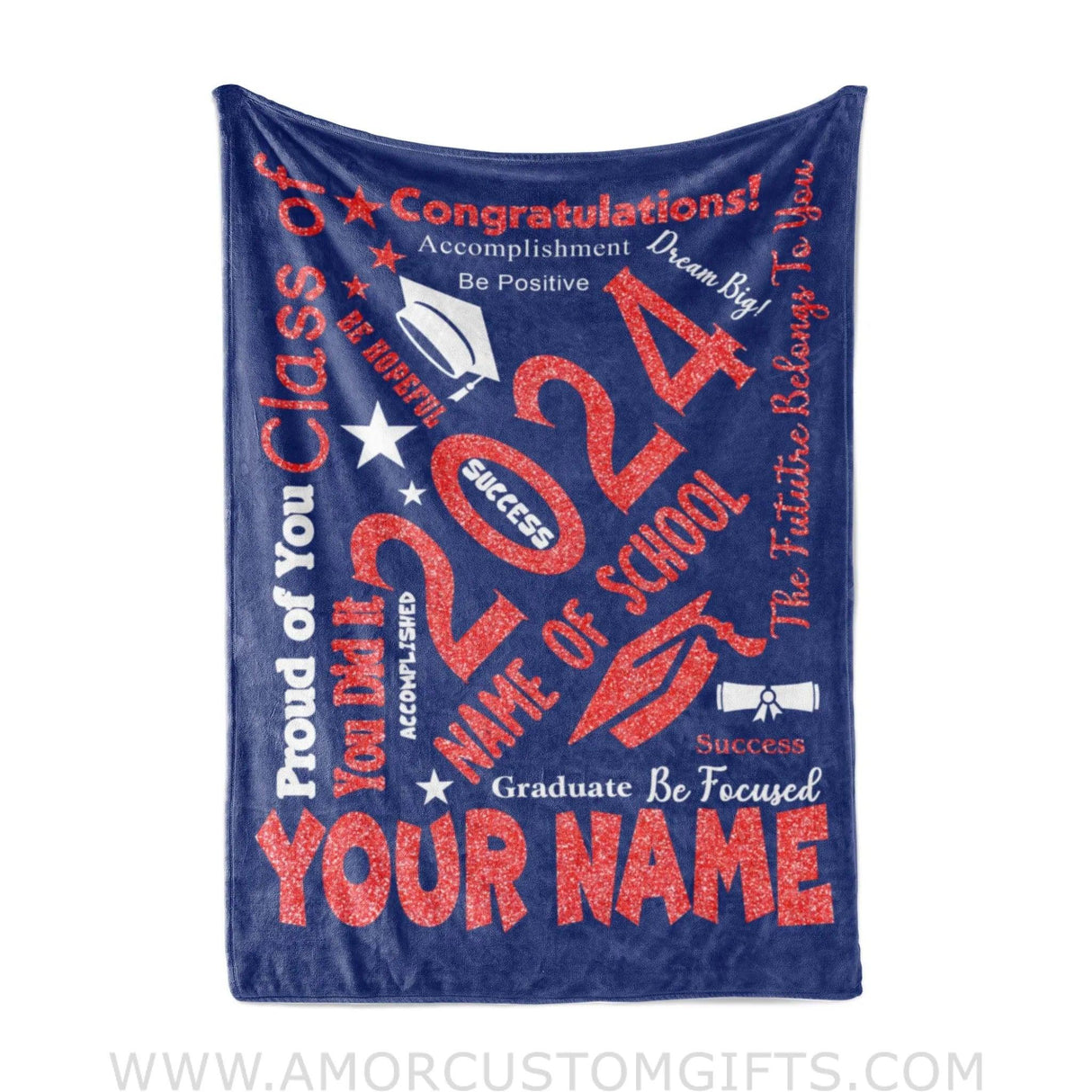 Blanket Personalized Name Girl Boy Blanket Be Hopeful 2024 Success Class Of 2024 Fleece Blankets, Graduation Gift