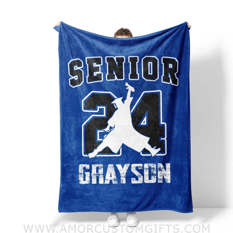 Blanket Personalized Name Girl Boy Blanket Class Of 2024 Sport Fleece Blankets, Graduation Gift