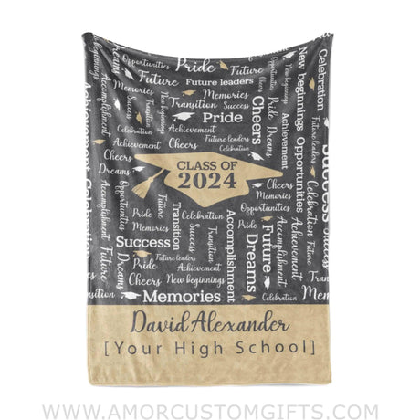 Blanket Personalized Name Girl Boy Blanket Graduation Class Of 2024 Fleece Blankets, Graduation Gift