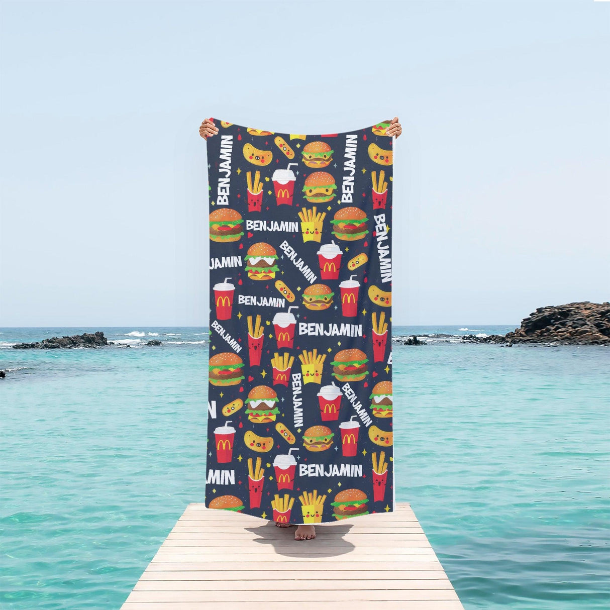 Personalized Name Happy Meal Adventure Beach Towel - Amor Custom Gifts