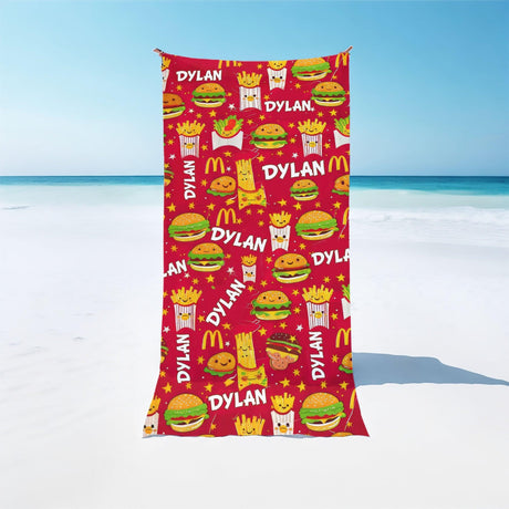 Personalized Name Happy Meal Adventure Red Beach Towel - Amor Custom Gifts