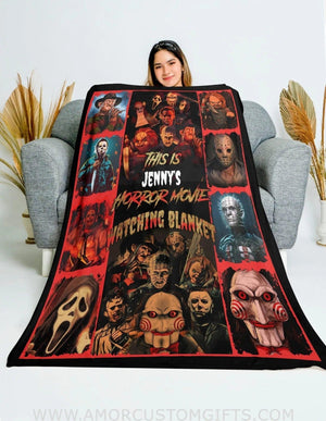 Blankets Personalized Name My Horror Movie Halloween Blanket | Custom Name Horror Movie Watch Blanket, Christmas Gift