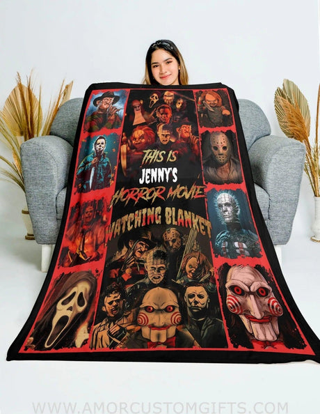 Blankets Personalized Name My Horror Movie Halloween Blanket | Custom Name Horror Movie Watch Blanket, Christmas Gift