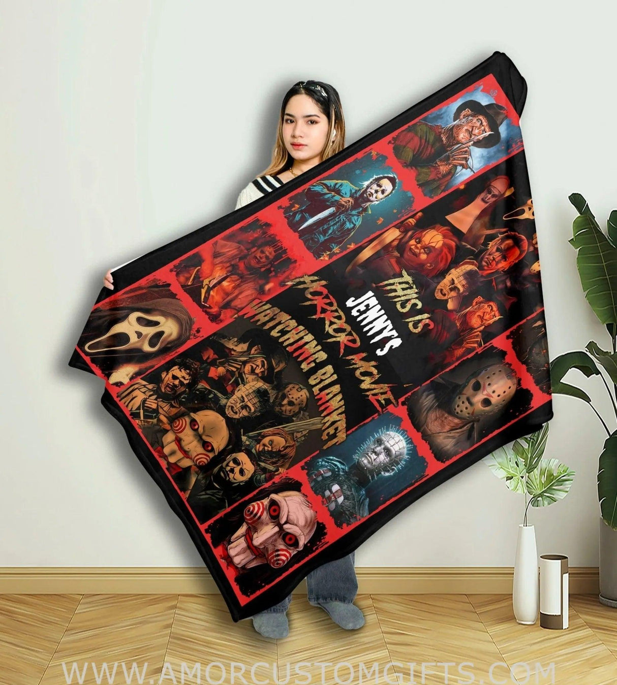 Blankets Personalized Name My Horror Movie Halloween Blanket | Custom Name Horror Movie Watch Blanket, Christmas Gift