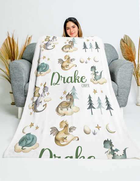 Personalized Name NC Little Dragon Blanket-Blankets-Amor Custom Gifts