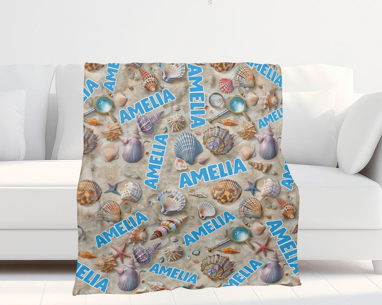 Personalized Name NC Seashell Collector’s Dream Blanket-Blankets-Amor Custom Gifts