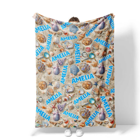 Personalized Name NC Seashell Collector’s Dream Blanket-Blankets-Amor Custom Gifts