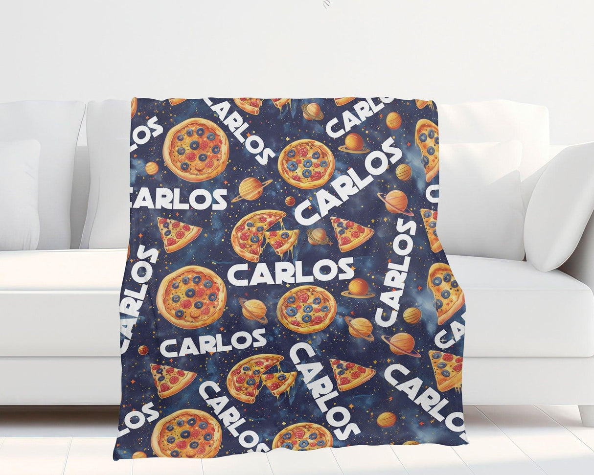 Personalized Name NC Space Pizza Odyssey Adventure Blanket-Blankets-Amor Custom Gifts